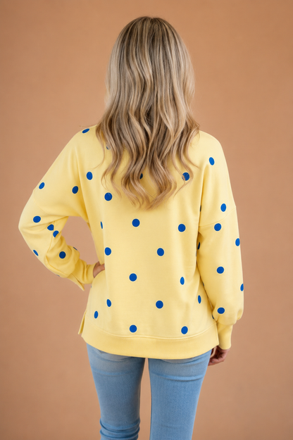 Polka Dot Split Hem Sweatshirt