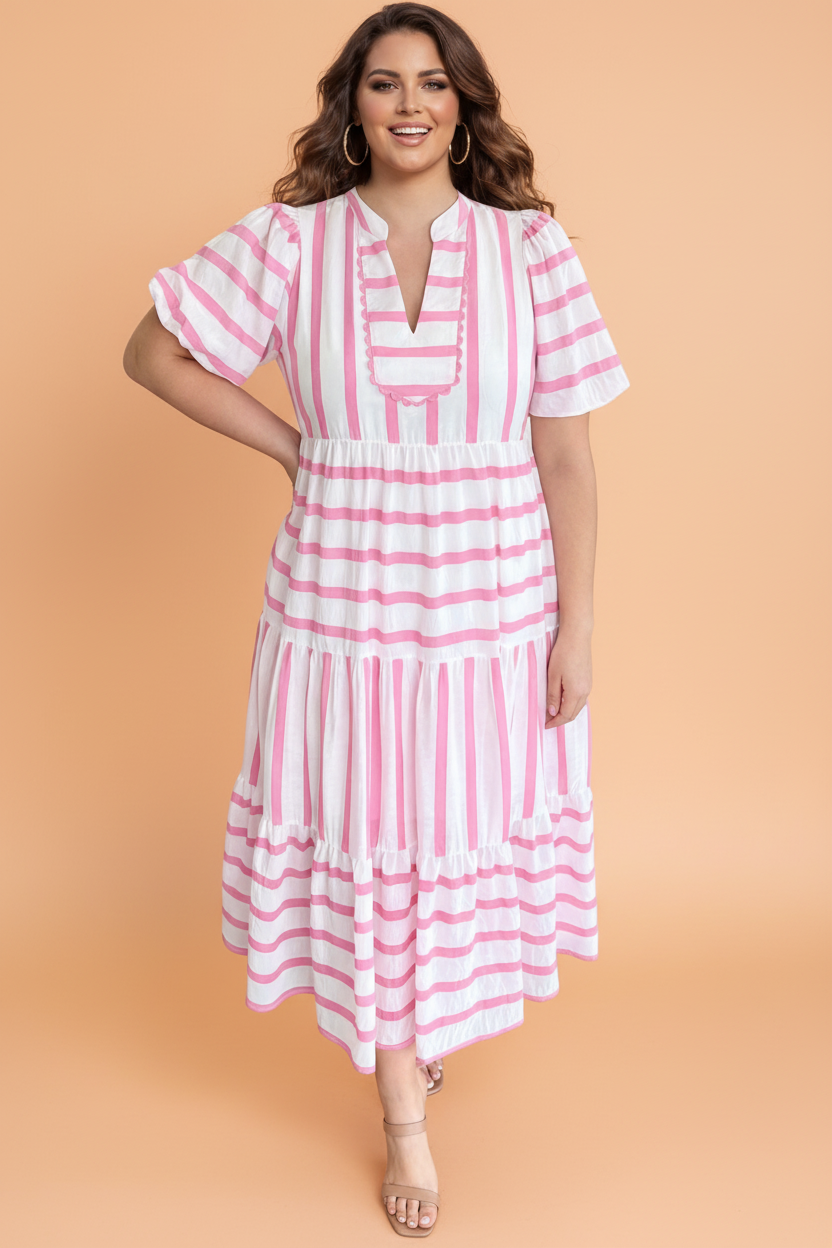 Plus Size Stripe Tiered Dress