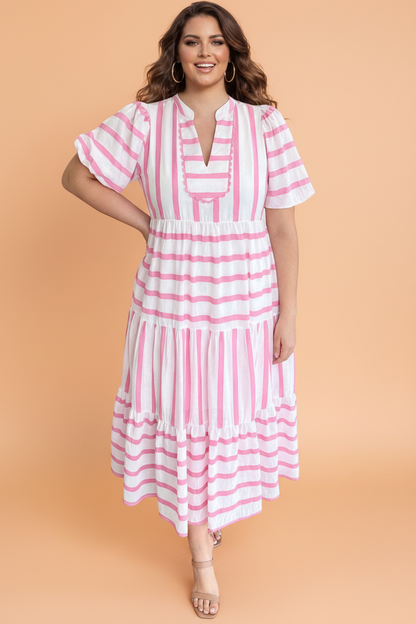 Plus Size Stripe Tiered Dress