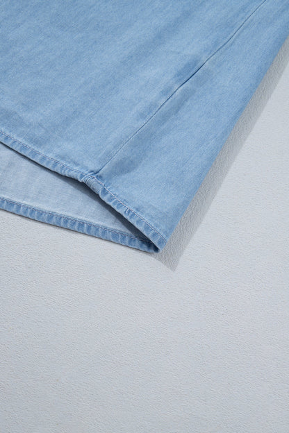 Chambray Ruffle Sleeve Blouse