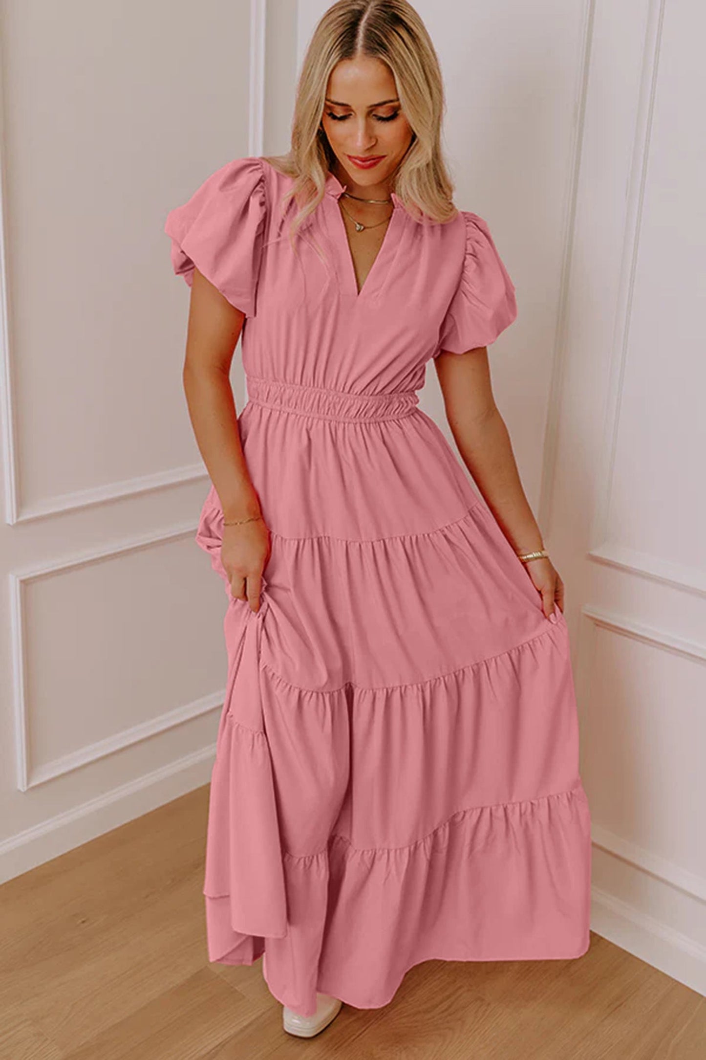 Puff Sleeve Tiered Maxi Dress