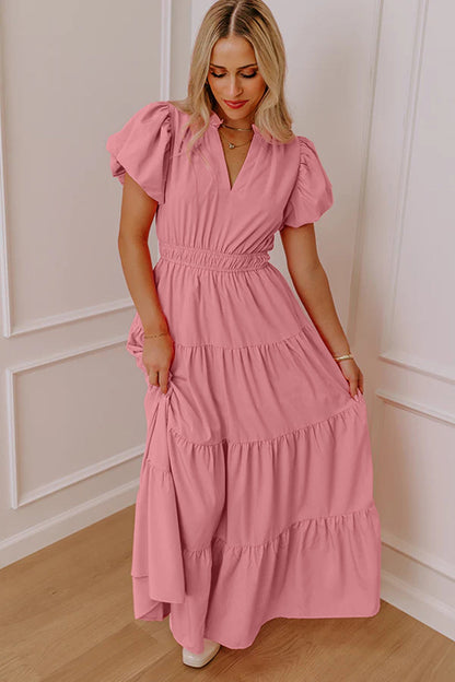 Puff Sleeve Tiered Maxi Dress