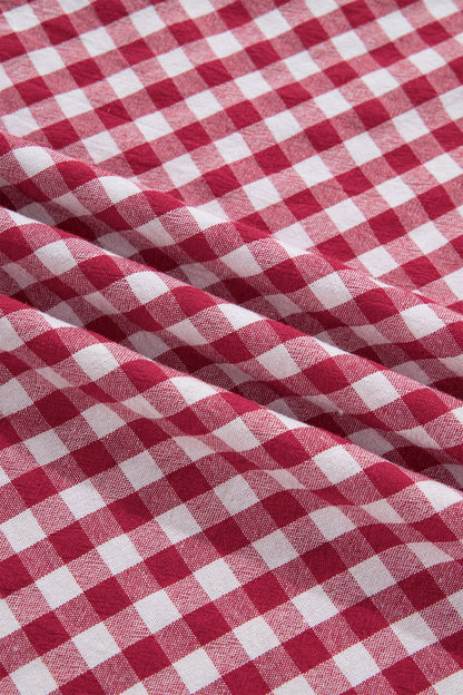 Gingham Half Zip Collared Blouse