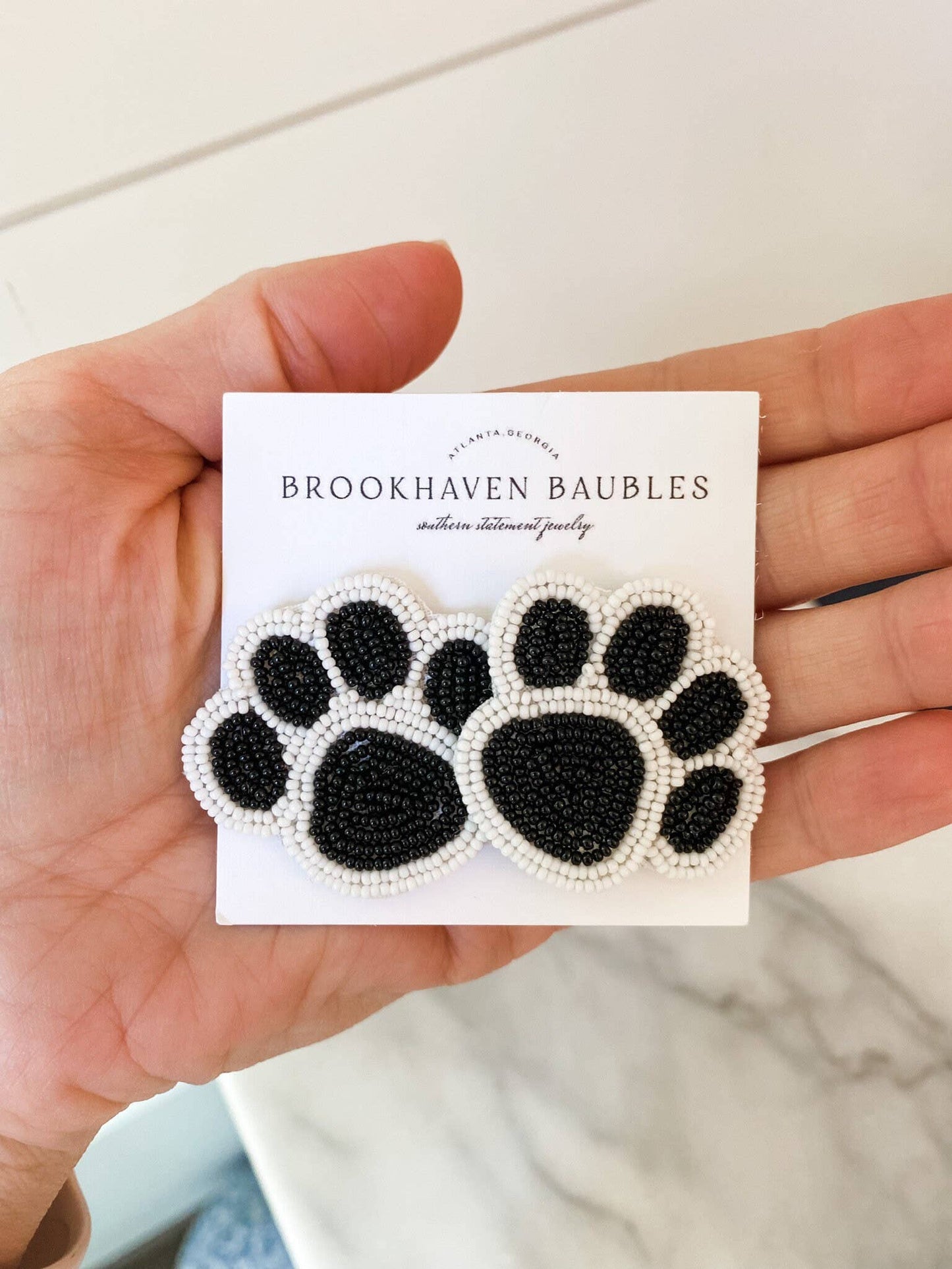 Black & White Paw Beaded Statement Earrings