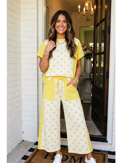 Patchwork Wide Leg Pant Set