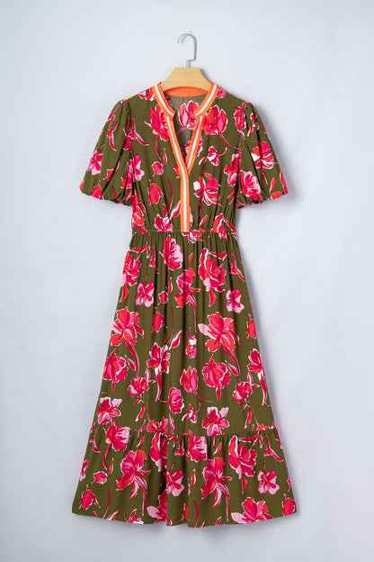 Floral Stripe Trim Maxi Dress