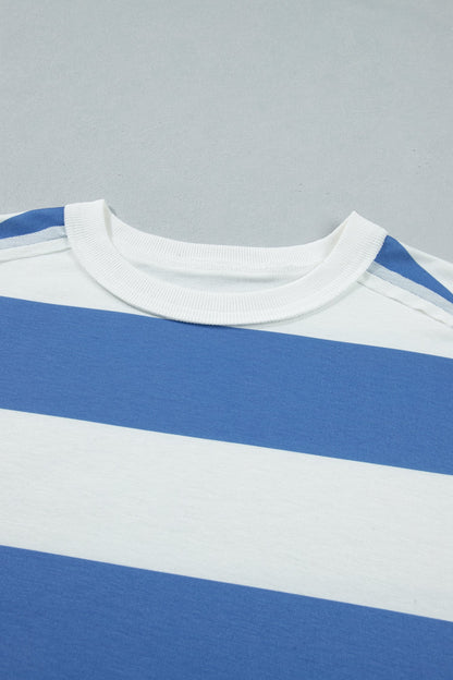 Stripe Raw Seam Short Sleeve Tee Dress