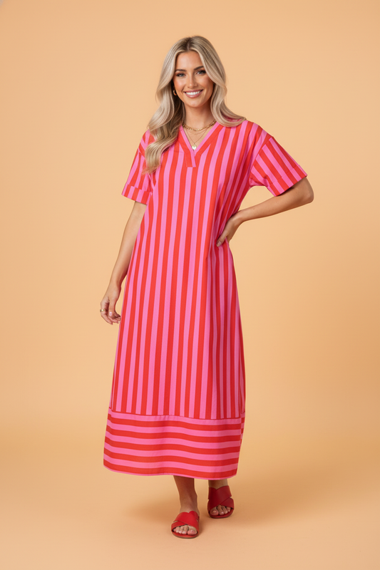 Stripe Cuffed Sleeve Dress