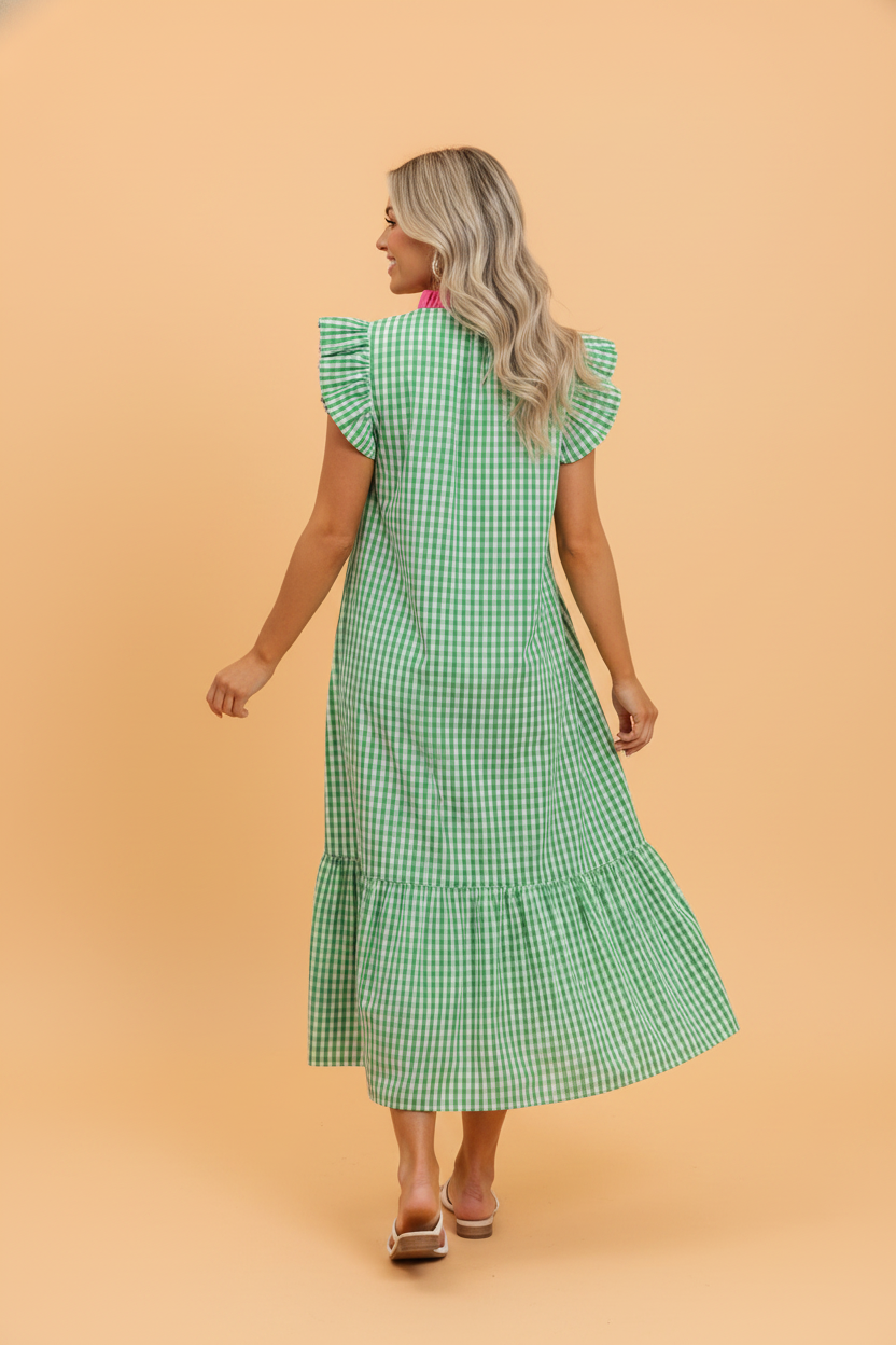Gingham Ruffle Sleeve Dress