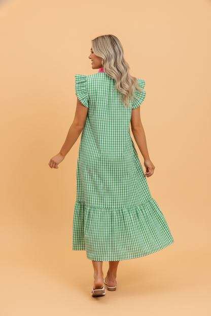 Gingham Ruffle Sleeve Dress