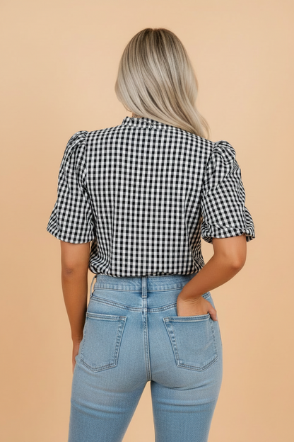 Gingham Frilled Blouse