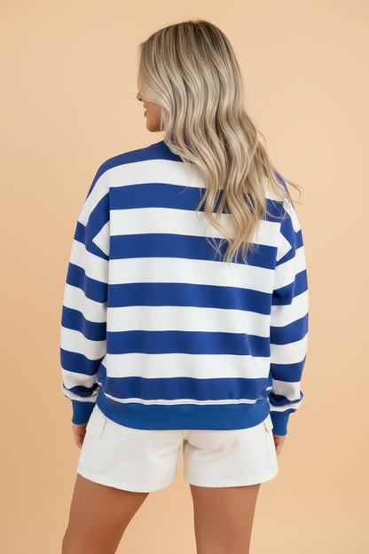Stripe Colorblock Mock Neck Long Sleeve Sweatshirt