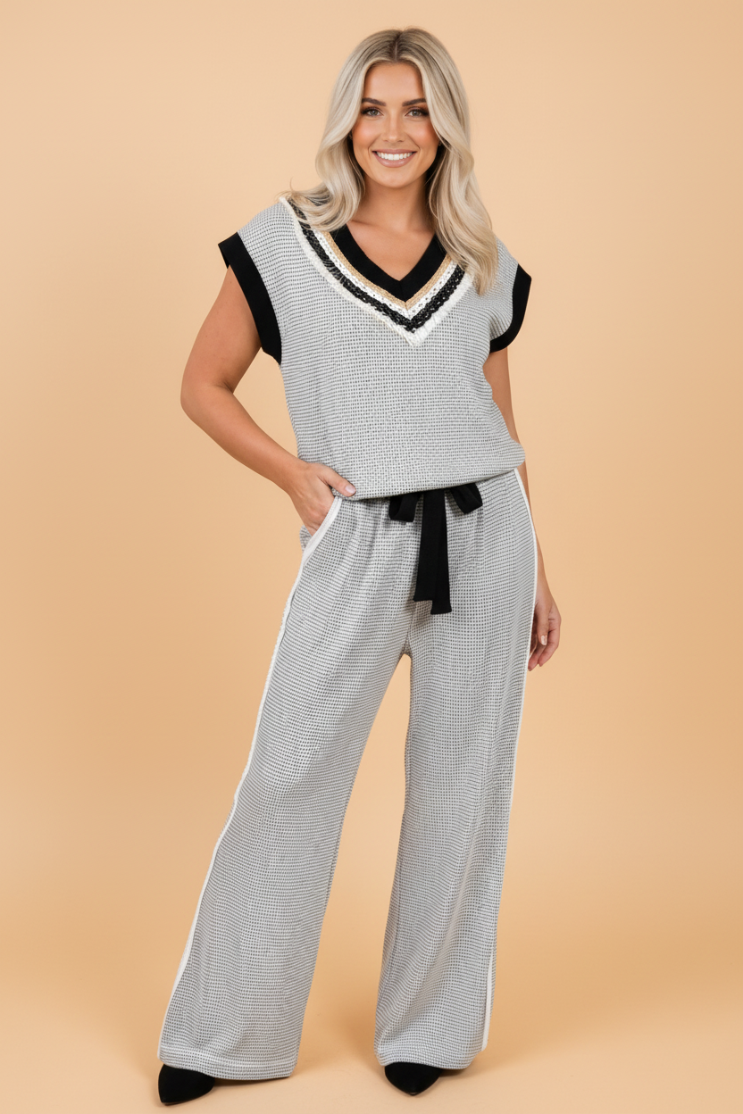 Fringe Trim Pant Set