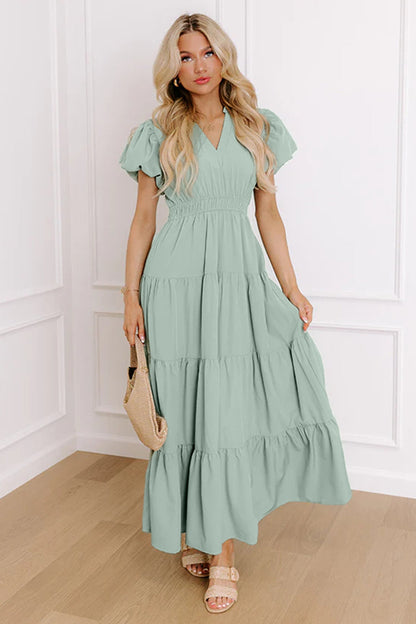 Puff Sleeve Tiered Maxi Dress