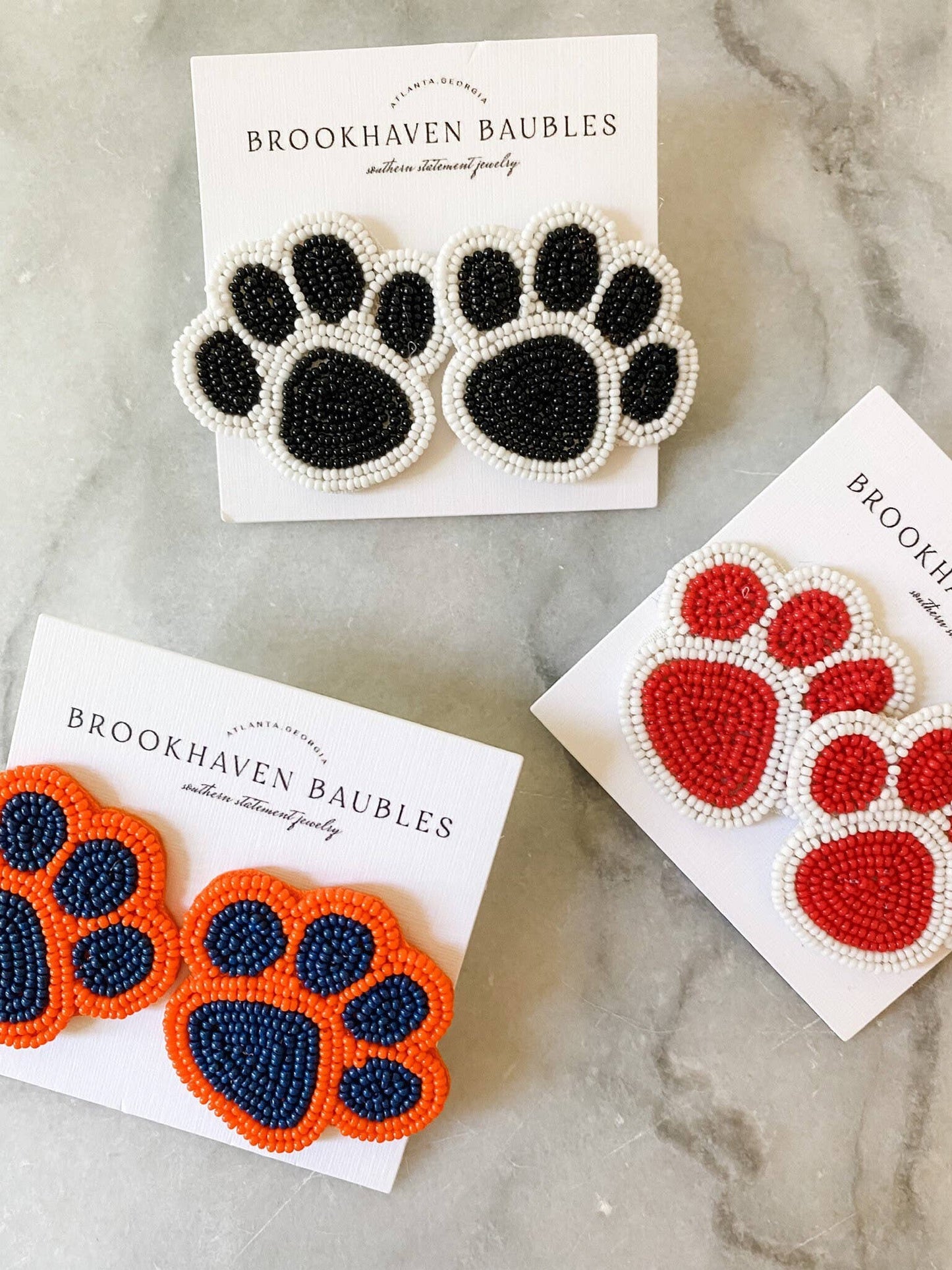 Black & White Paw Beaded Statement Earrings