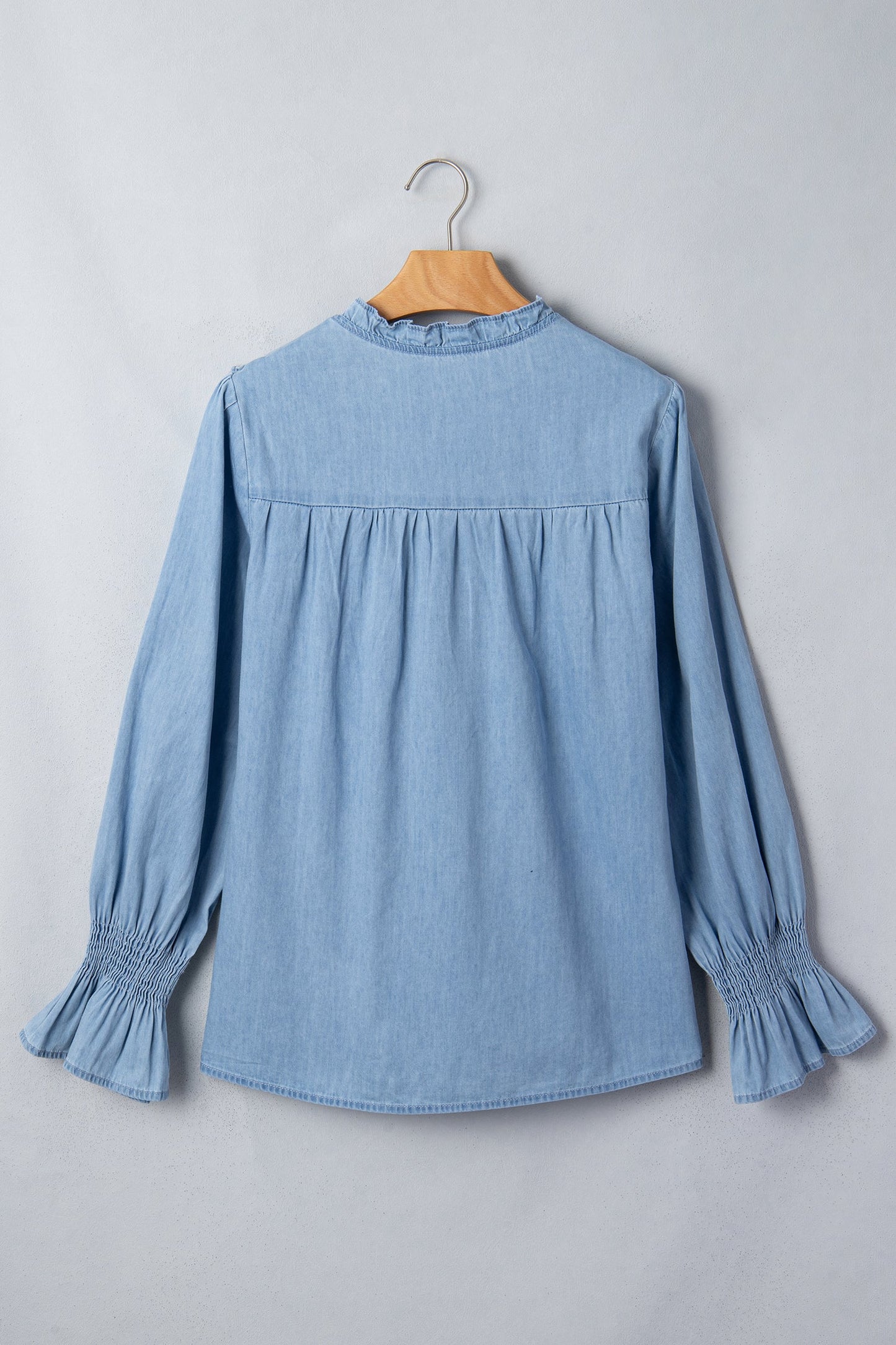 Chambray Ruffle Sleeve Blouse