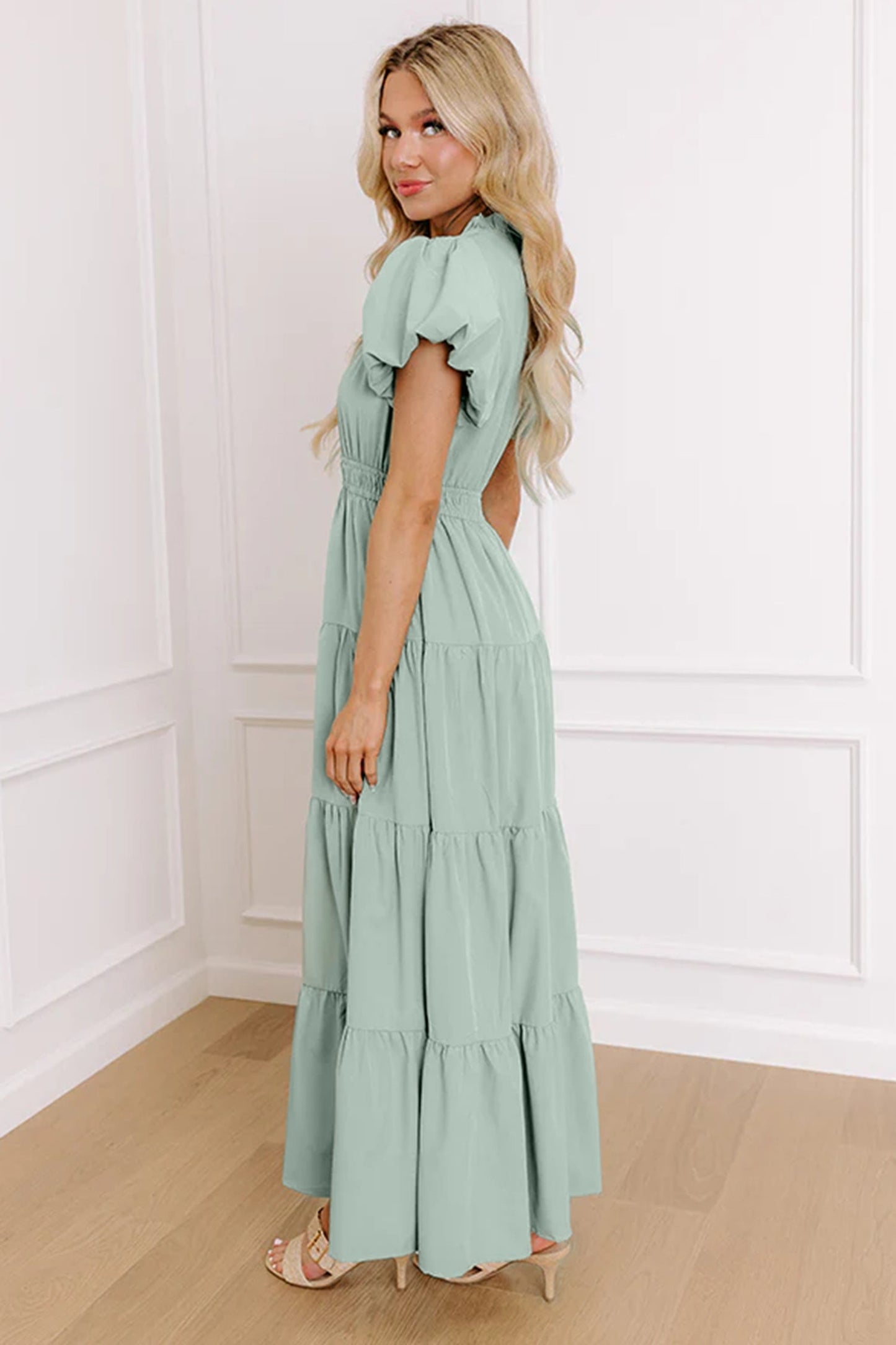Puff Sleeve Tiered Maxi Dress