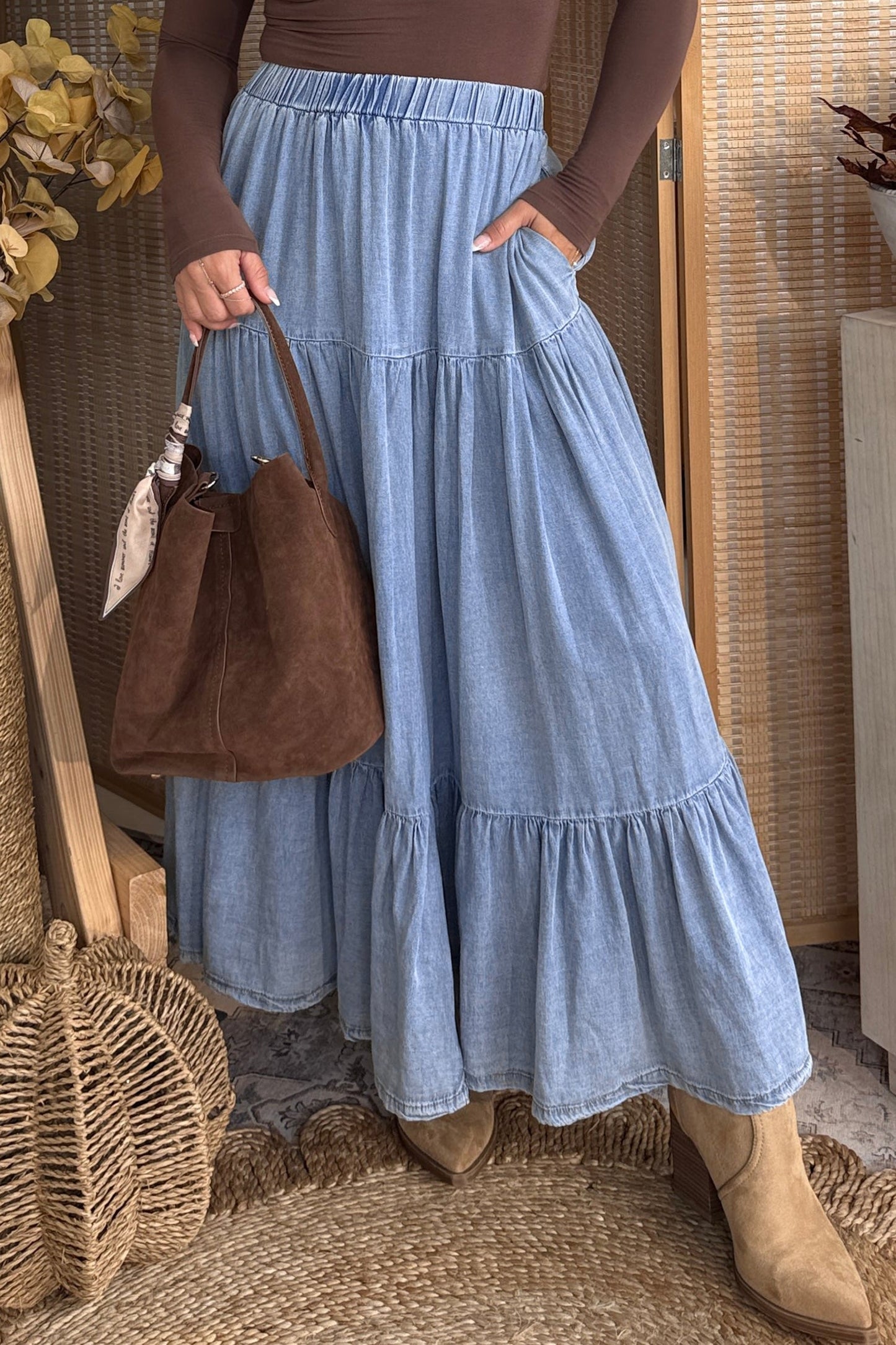 Denim Ruffle Skirt