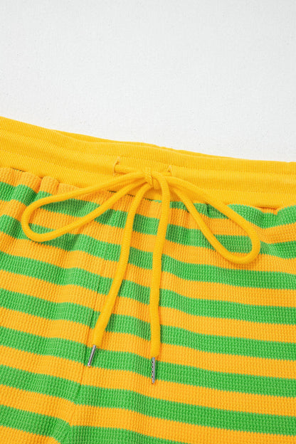 Stripe Puff Sleeve Shorts Set