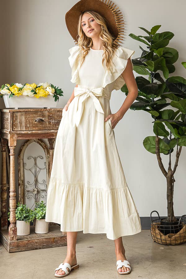 Ruffle Sleeve Tiered Midi Dress