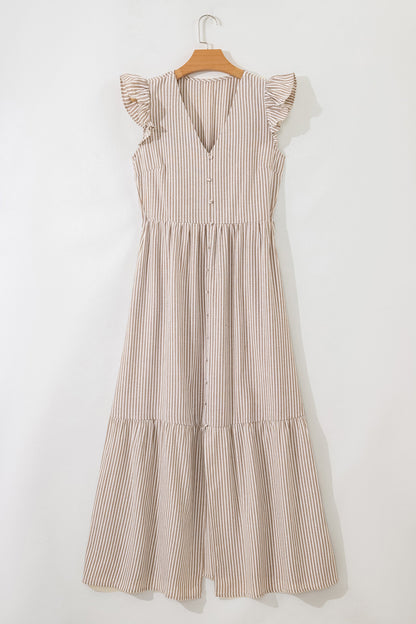 Buttoned V-Neck Maxi Dress
