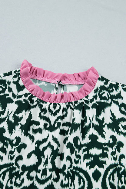 Damask Ruffle Trim Blouse