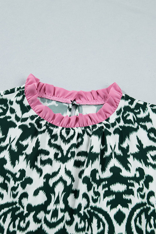 Damask Ruffle Trim Blouse
