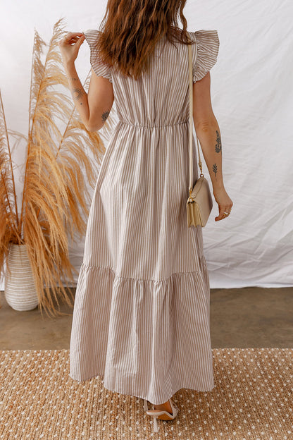 Buttoned V-Neck Maxi Dress