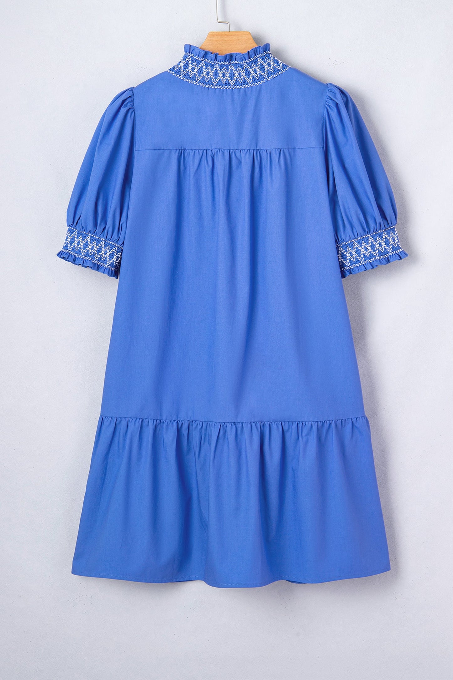 Embroidered Smocked Puff Sleeve Dress