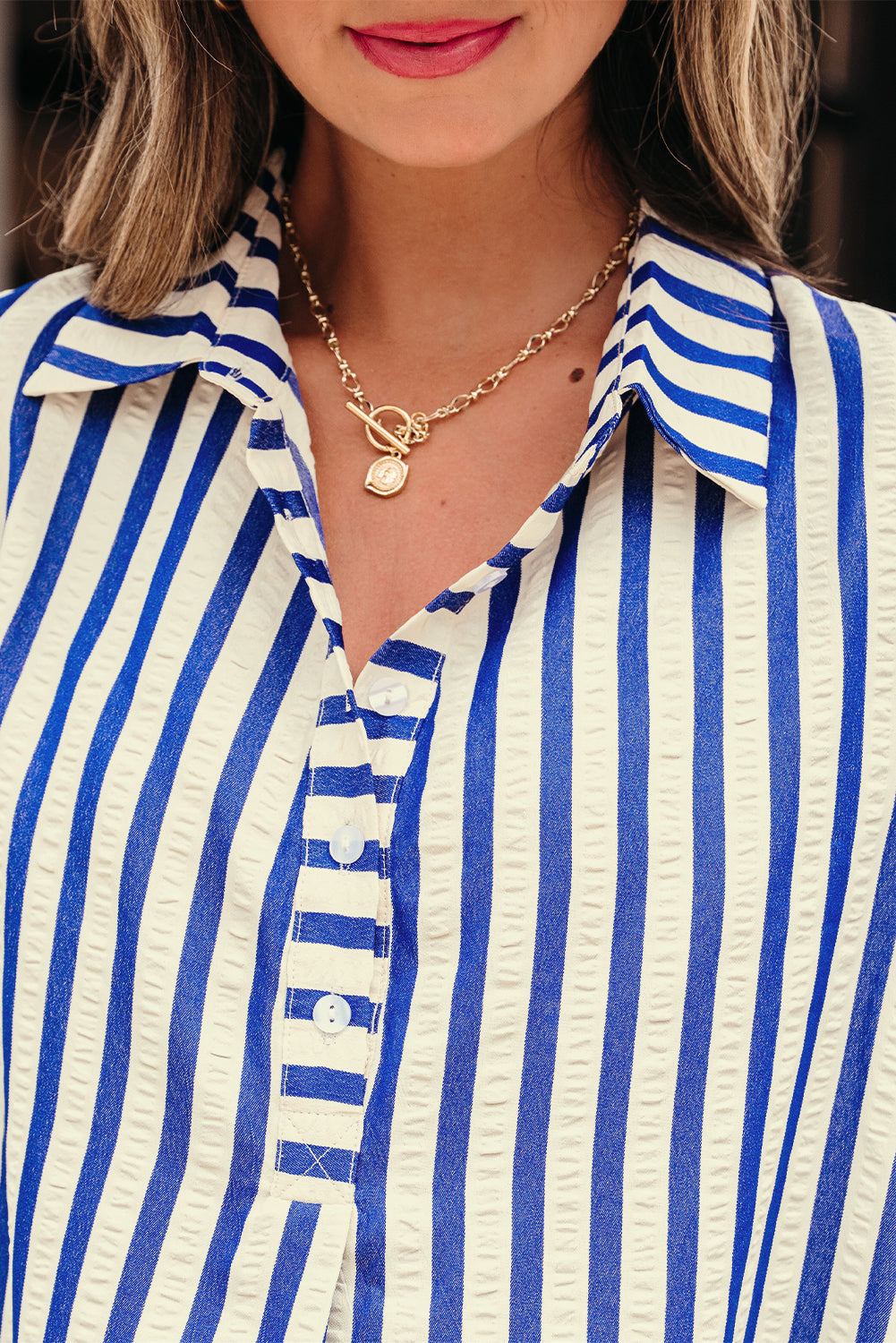 Stripe Buttoned Pocket Dress