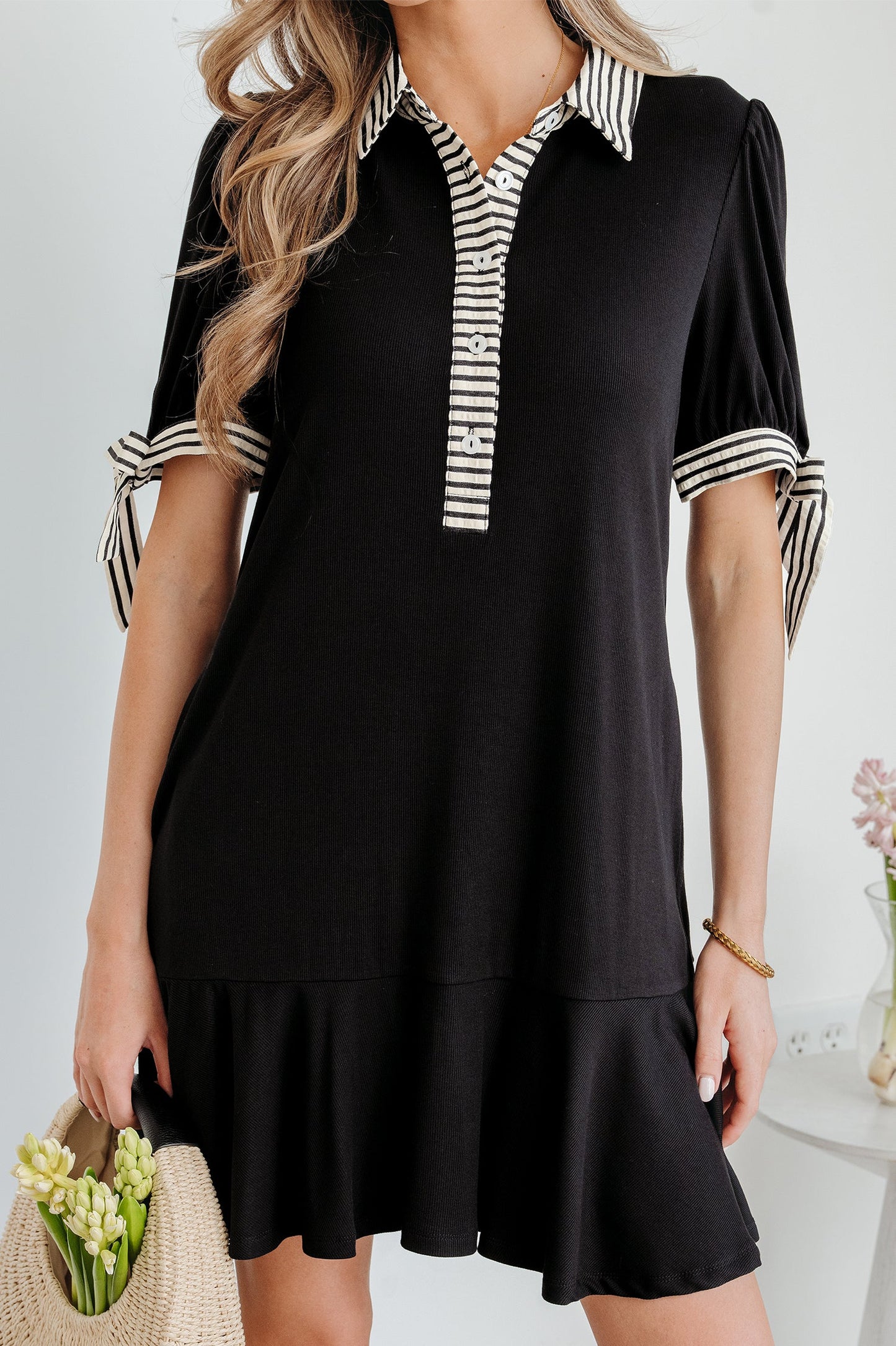 Stripe Polo Collar Dress