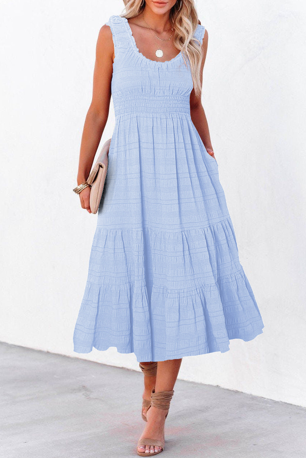Shirred Pleated Dress