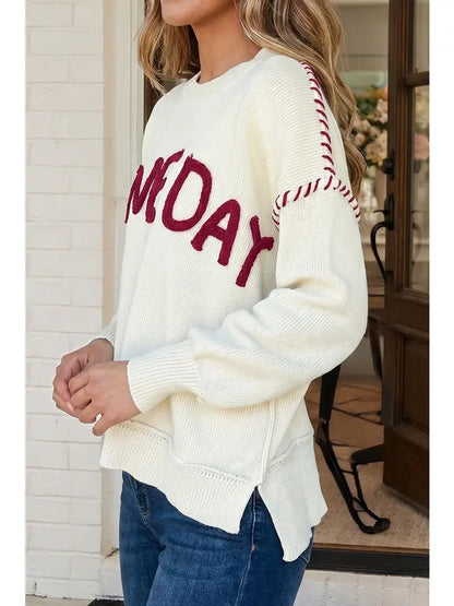 Game Day Embroidered Reverse Seam Drop Shoulder Sweater