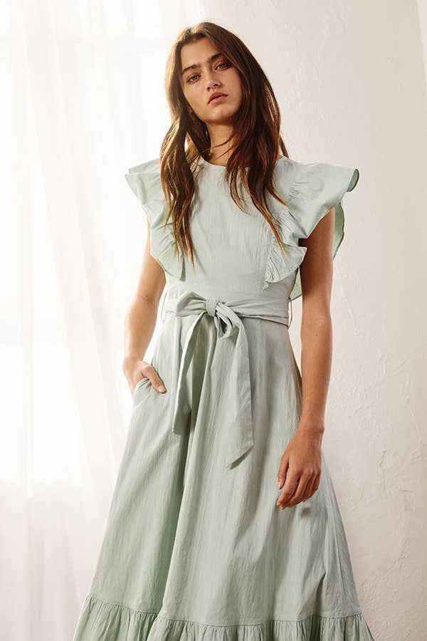 Ruffle Sleeve Tiered Midi Dress