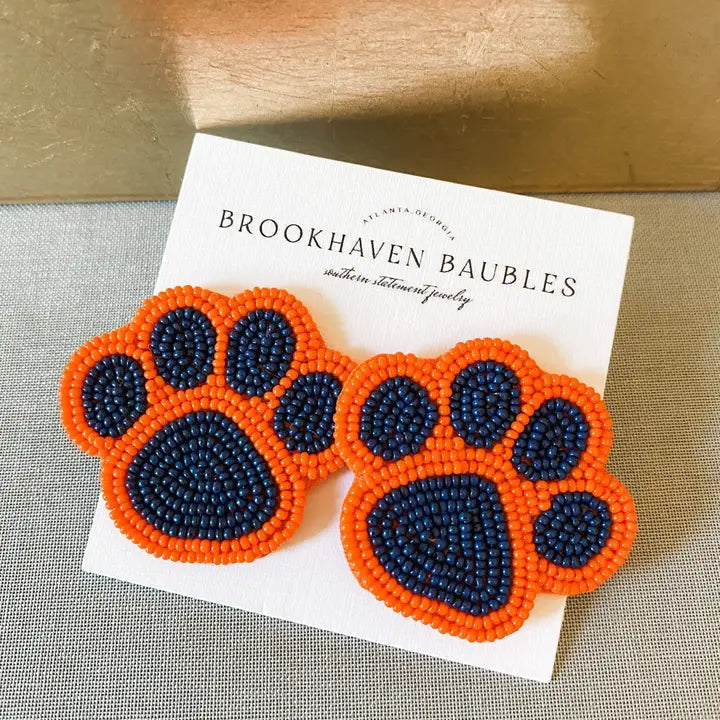 Navy & Orange Beaded Earrings