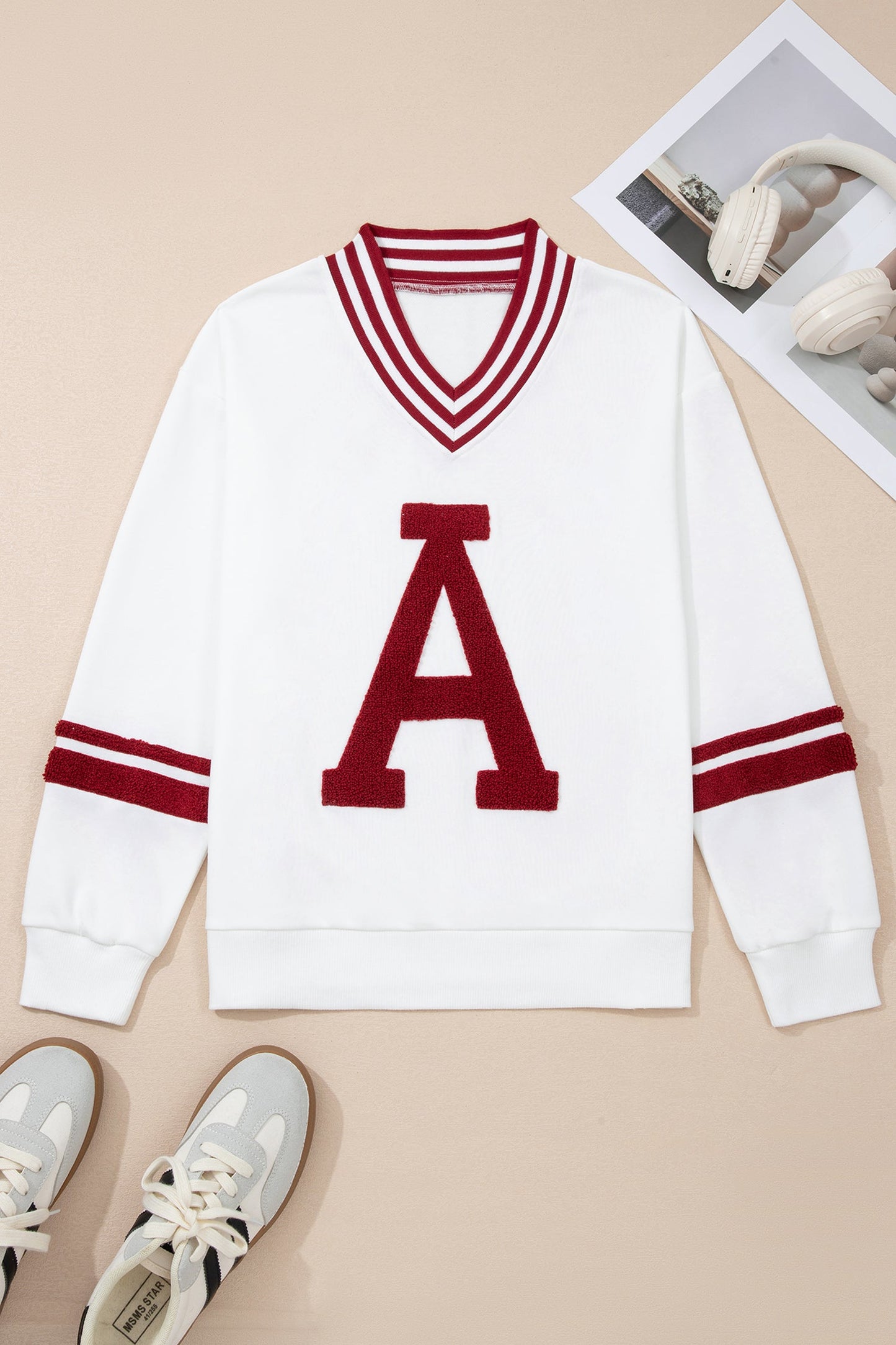 Chenille Varsity Stripe V-Neck