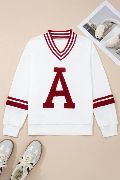 Chenille Varsity Stripe V-Neck