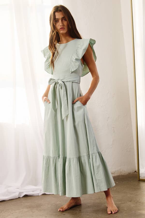 Ruffle Sleeve Tiered Midi Dress