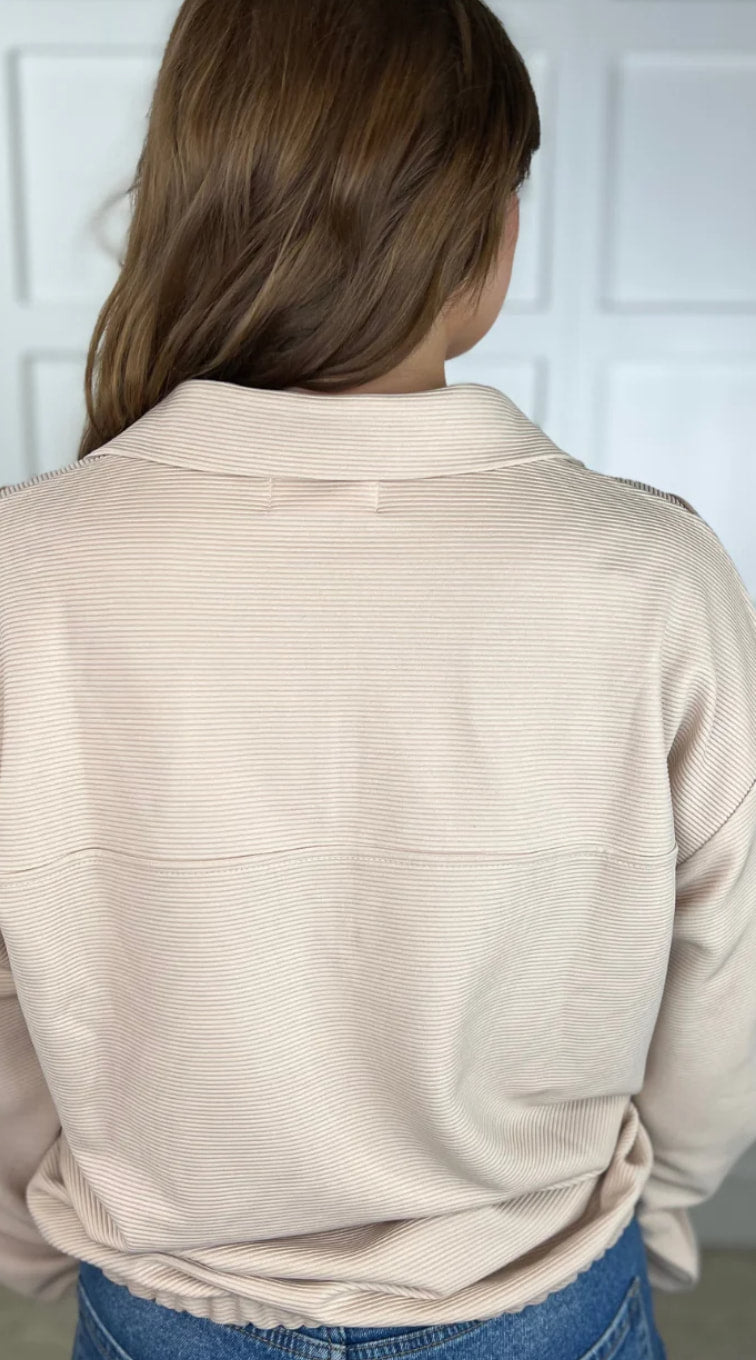 Natural Ribbed Qtr Zip Pullover